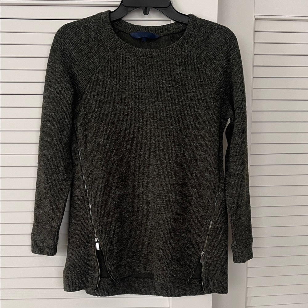 Women's Green Sweater with Zipper Accents